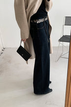 Solid Pendant Thick High Waist Straight Jeans
