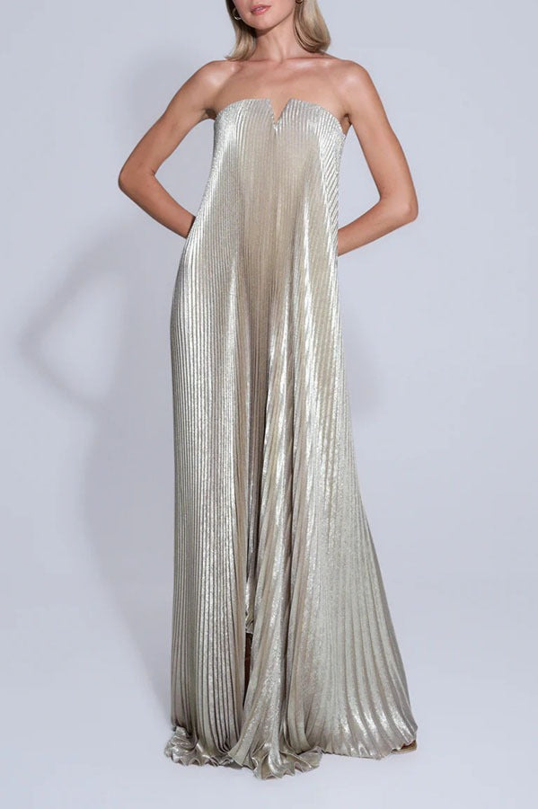 Sexy Strapless Pleated Maxi Ball Gown Formal Dress
