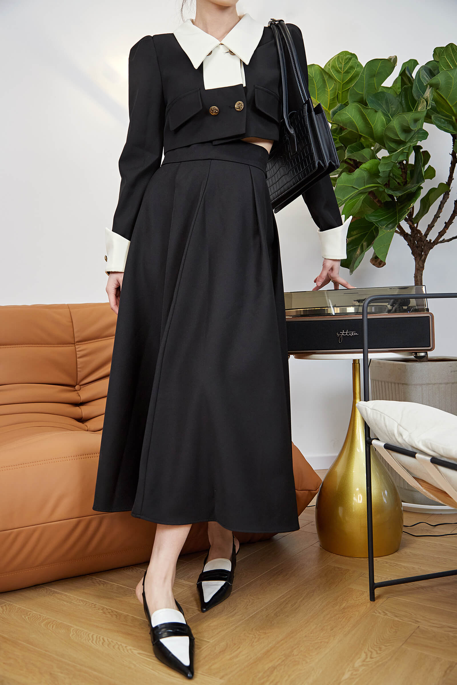 Black Frenchy Double-Breasted Cropped Blazer