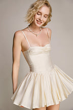 Ivory Ruched Sweetheart Neck Spaghetti Strap Mini Dress