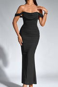 Fishbone Mesh Pleated Backless Bodycon Dress