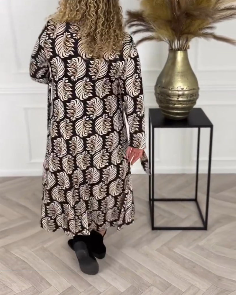Jocelyn Premium V Neck Dress with Leaf Print Designer Edit