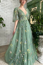 Floral Applique Ball Gown Prom Dress