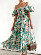 Ersilia Premium Dress with Puff Sleeves and Floral Print Chic Silhouette Collection