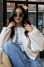 Soft Cropped Crew Neck Bomber Jacket