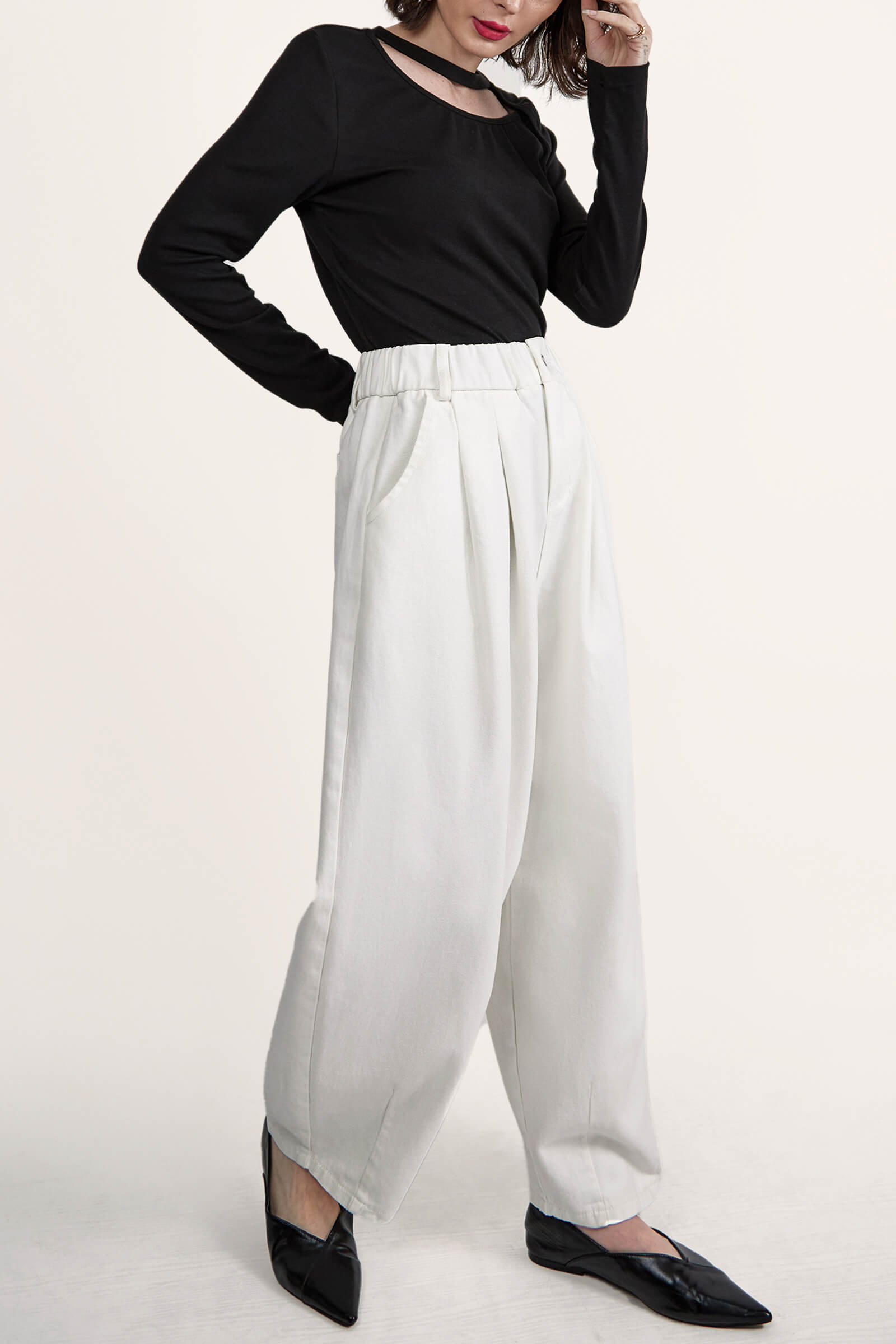 Black Long Sleeve Asymmetric Cut Out Top