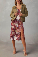 Brushed plaid lapel multi-button two-pocket midi jacket