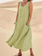 Teresa Aesthetic Sleeveless Dress with Pockets Made of Cotton and for Women Elevated Occasion Wear