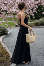 Cotton Panel High Waist Maxi Slip Dress