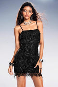 Sequin Fringe Sleeveless Spaghetti Strap Sequin Dress