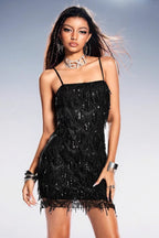 Sequin Fringe Sleeveless Spaghetti Strap Sequin Dress