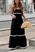 Black & White Ric Rac Trim Strappy Maxi Dress
