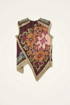 Stunning Floral Print Asymmetric Tassel Trim Scarf Top