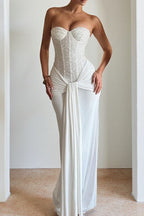 Ribbon Strapless Corset Maxi Evening Prom Dress