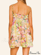 Printed Strap Tie-Up Slip Mini Dress
