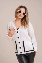 Pocket Color Block V Neck Cardigan