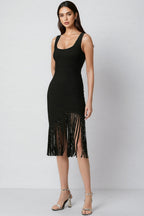 Zevian Black Fringed Midi Dress