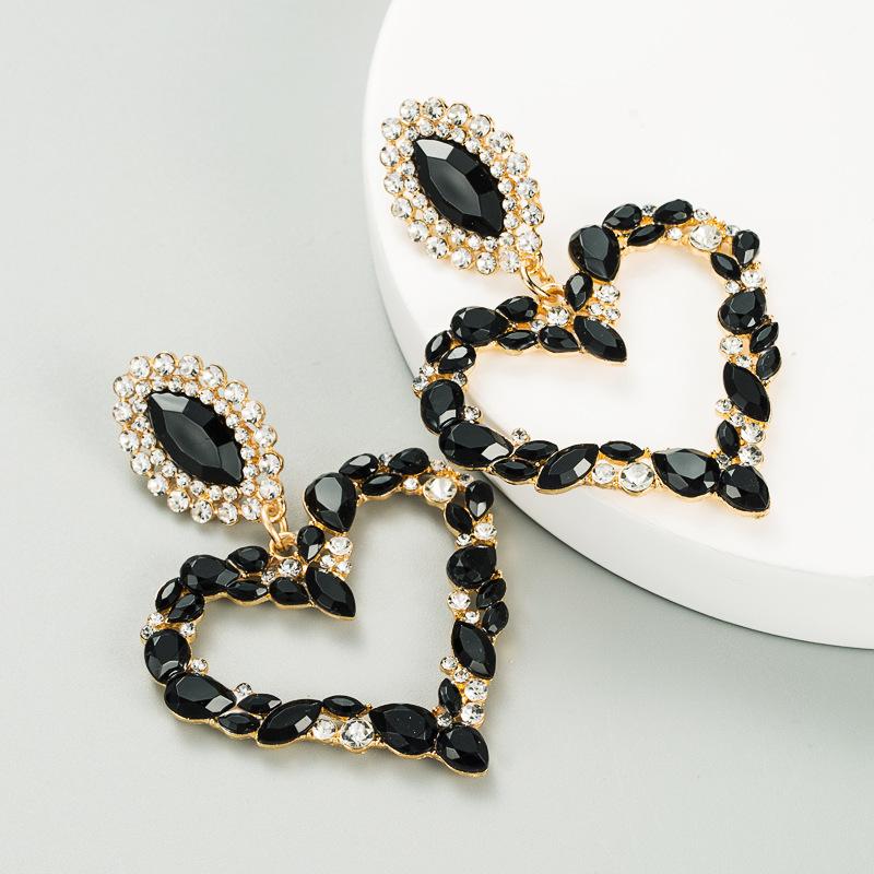 Heart-shaped with colored  retro temperament exaggerated earrings