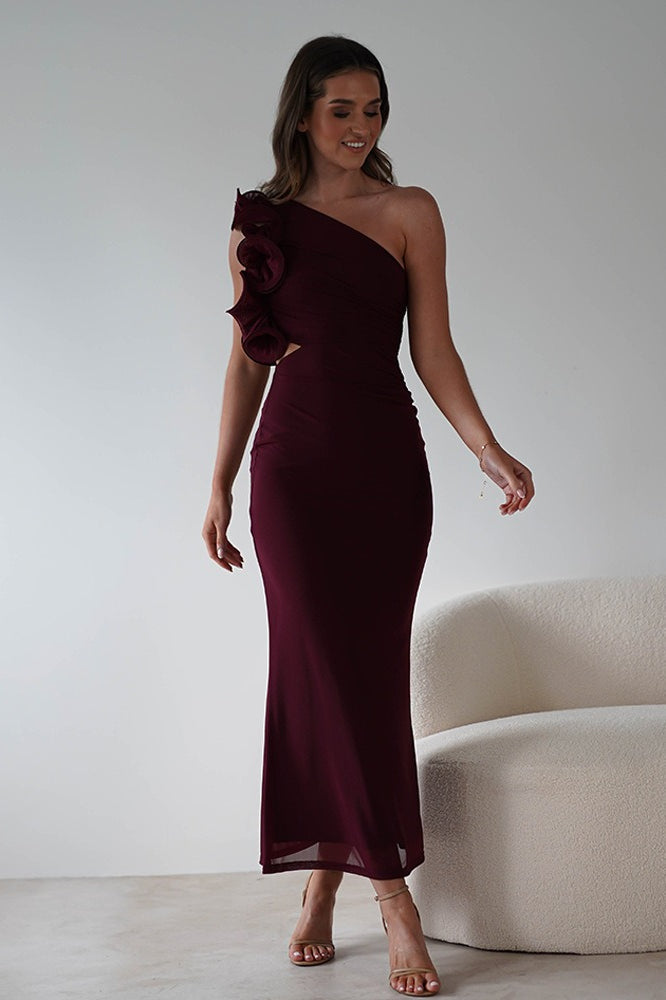 Sexy Tulle One Shoulder Floral Bodycon Slim Formal Dress