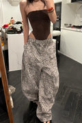 Vintage Distressed Leopard Wide-Leg Jeans