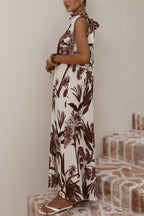 Botanical Print Sleeveless One-shoulder Casual Vacation Maxi Dress