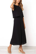 Basic Everyday Round Neck Tank Cropped Wide Leg Jumpsuit