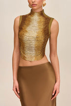 Keep Polished Handcrafted Glossy Arcs Over Tassels High Neck Tank Top
