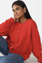 Versatile Soft Retro Shell Button Gray Wool Knit Cardigan