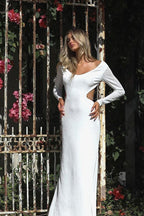 Backless Chain Long Sleeve Split Party Dress