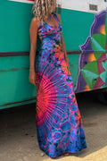 La Bamba Tie-dye Print Back Lace-up Stretch Maxi Dressï¼_ith built-in braï¼