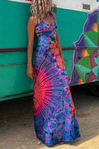 La Bamba Tie-dye Print Back Lace-up Stretch Maxi Dressï¼_ith built-in braï¼