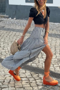 Black and White Plaid Slit Skirt