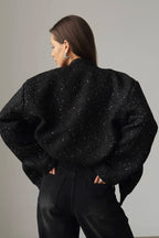 Metallic Sequined Stand Collar Coat