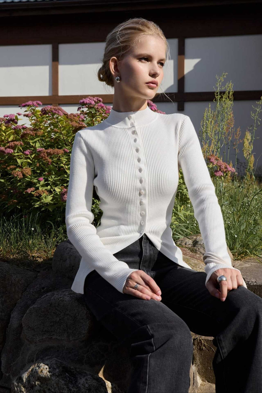 Fitted Button Up Knit Sweater
