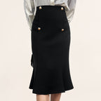 Black High-Rise Ruffle Midi Skirt