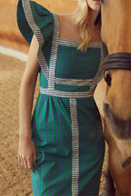 Keira Aesthetic Casual Plaid Patchwork Flounce Square Collar a Line Dresses Boutique Collection