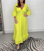 Embroidery Frill Sleeve Midi Dress