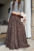 Plaid Vintage Earthy Tones High Waist Flowy Midi Skirt