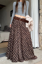 Plaid Vintage Earthy Tones High Waist Flowy Midi Skirt