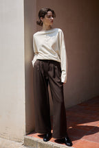 Linen Off Shoulder Slit Knit Top