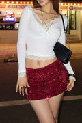 Solid Sequin High Waist Bodycon Pencil Skirt