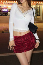Solid Sequin High Waist Bodycon Pencil Skirt