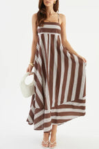 Vacation Style Striped Spaghetti Strap Waisted Maxi Dress
