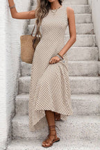 Multi-Color Polka Dot Backless Tie Sleeveless Flowy Maxi Dress