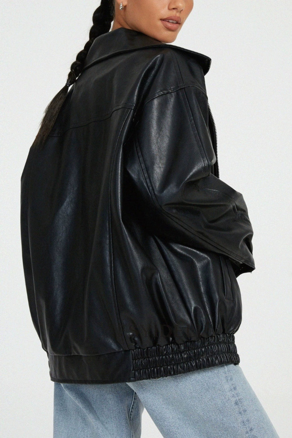 PU Leather Moto Oversized Collar Jacket