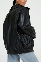 PU Leather Moto Oversized Collar Jacket