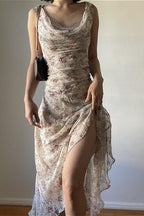Sexy Asymmetrical Wrap High Waist Slim Maxi Floral Dress