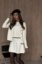 Loose Fit Tweed Cardigan Skirt Knit Set