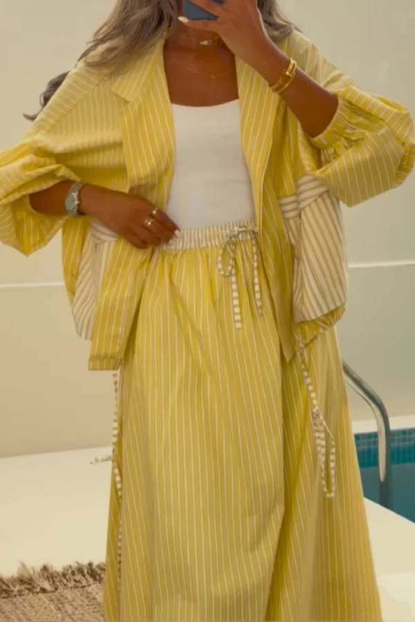 Yellow striped casual set