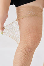 Lace Trim Silicone Grip Fishnet Thigh-High Stockings